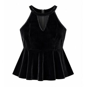 Torrid‎ Black Velvet Halter Peplum Top Keyhole Plus Size 1X party holiday goth